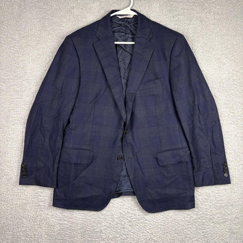 Samuelsohn Blazer Mens 42R Navy Ermenegildo Zegna Wool Plaid Garner Sport Coat